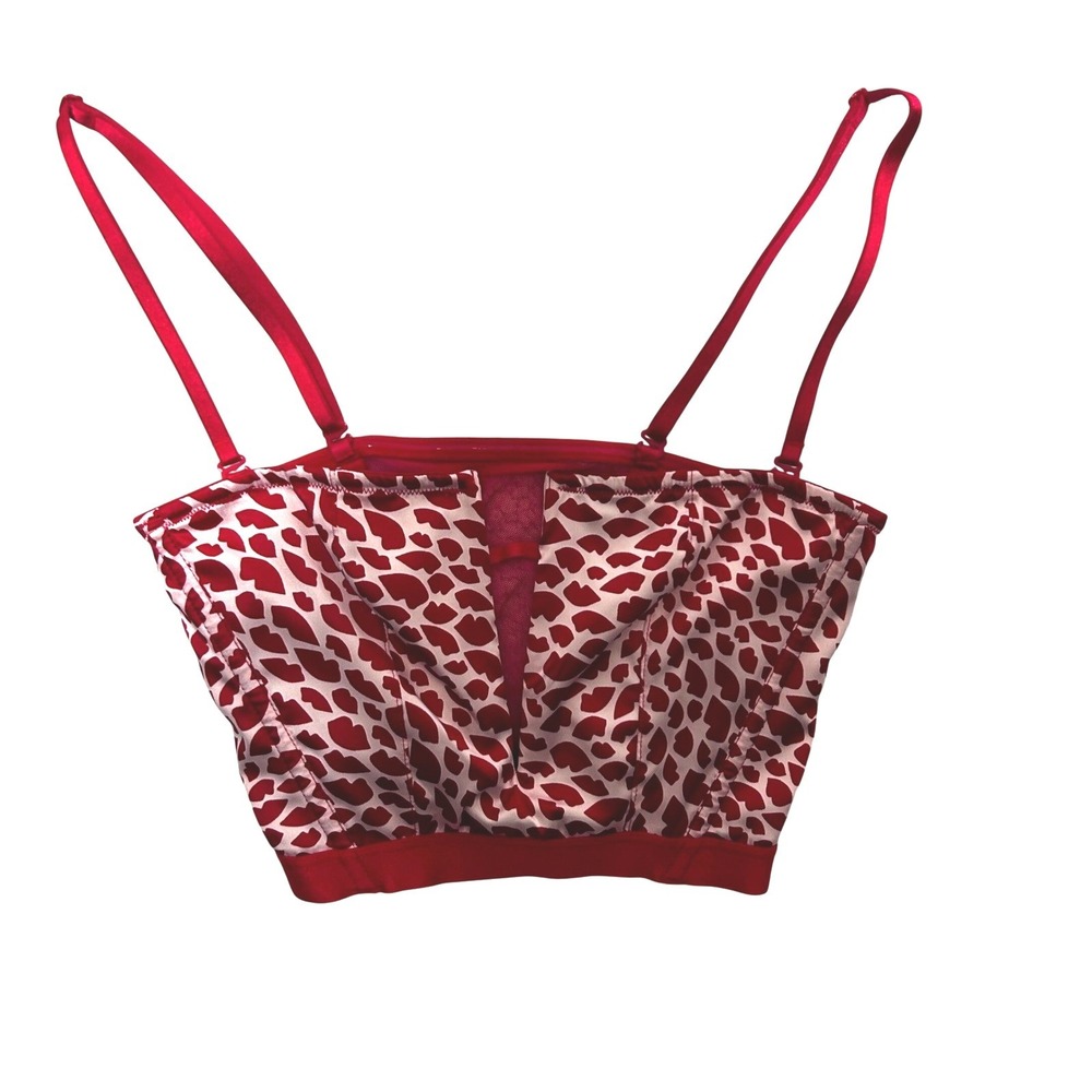Victorias Secret Women Sheer Mesh Y2K Bustier Corset XS Red Lip Print Coquette